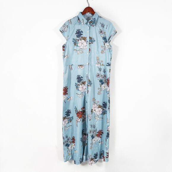 Misslook Women’s Maxi Dress XL Blue Floral Button Down Dreamy Romantic Garden - Picture 1 of 11